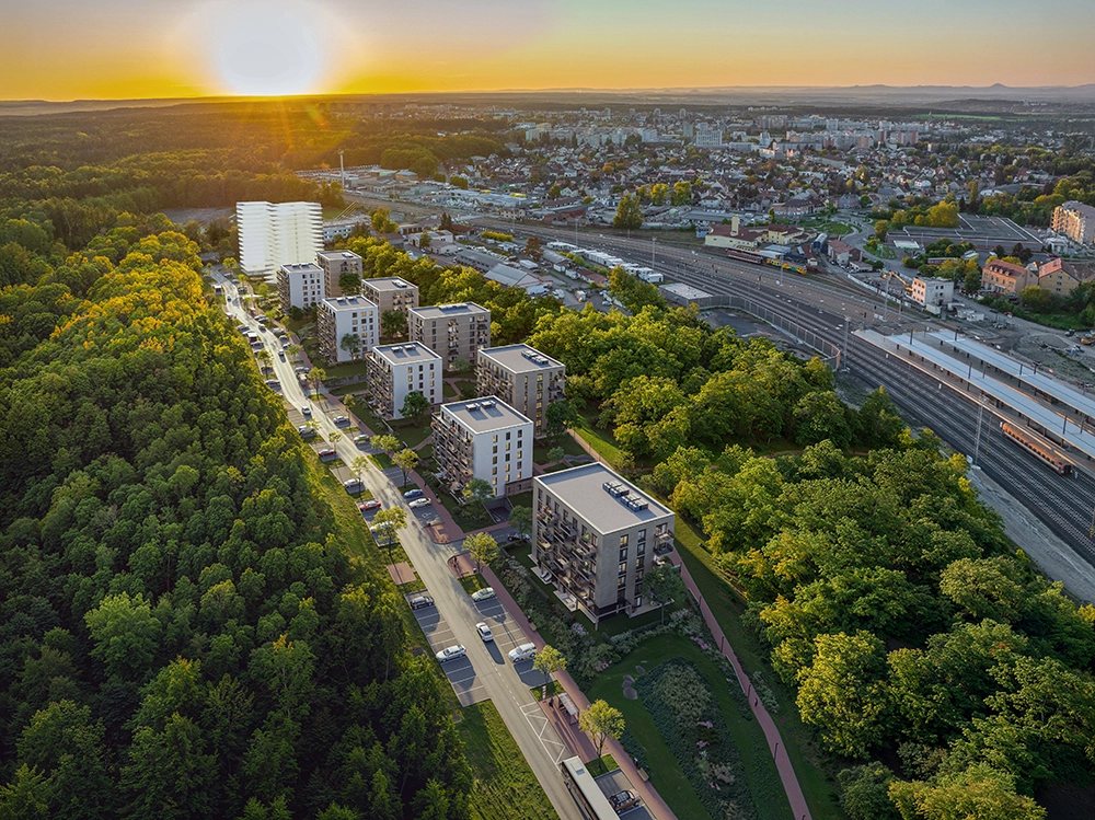 Letecká vizualizace Stromovky Kladno mezi lesem a hlavním nádražím